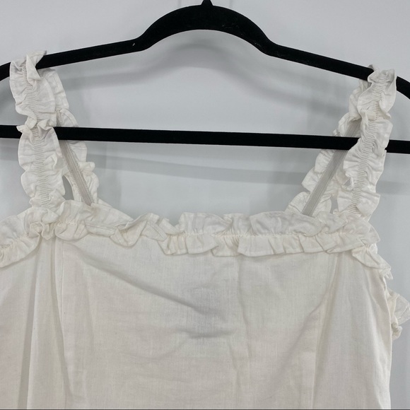 Aqua NWT Ruffled Strap Mini Dress Sleeveless Smocked Linen Blend White Large New - Picture 5 of 13